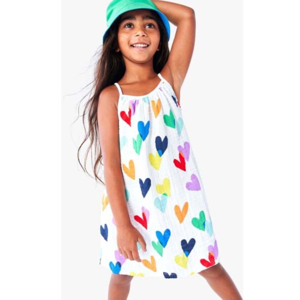 Primary Rainbow Hearts Cotton Gauze Dress - Size 12